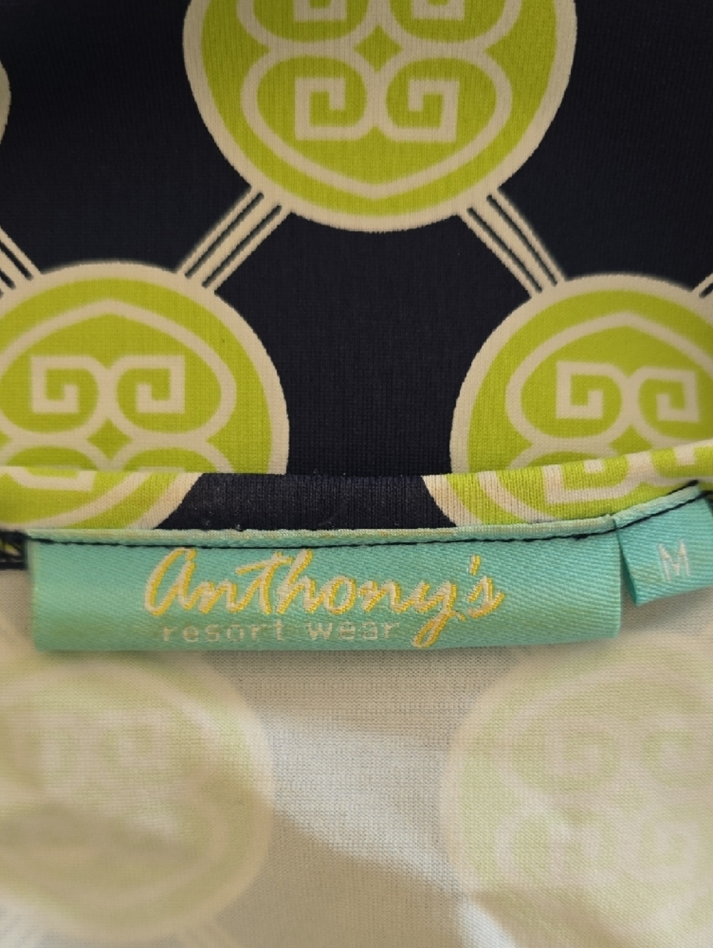 Anthony's Navy Shift Dress with Lime Geometric Print - Picture 2 of 6